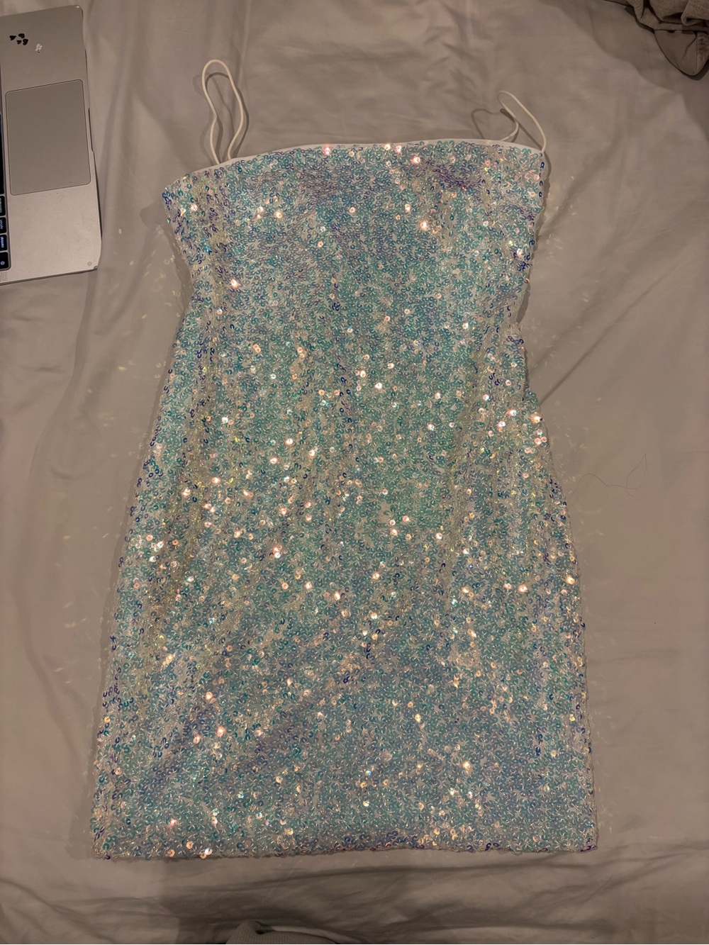 Iridescent Sequin Mini Dress in Light Blue